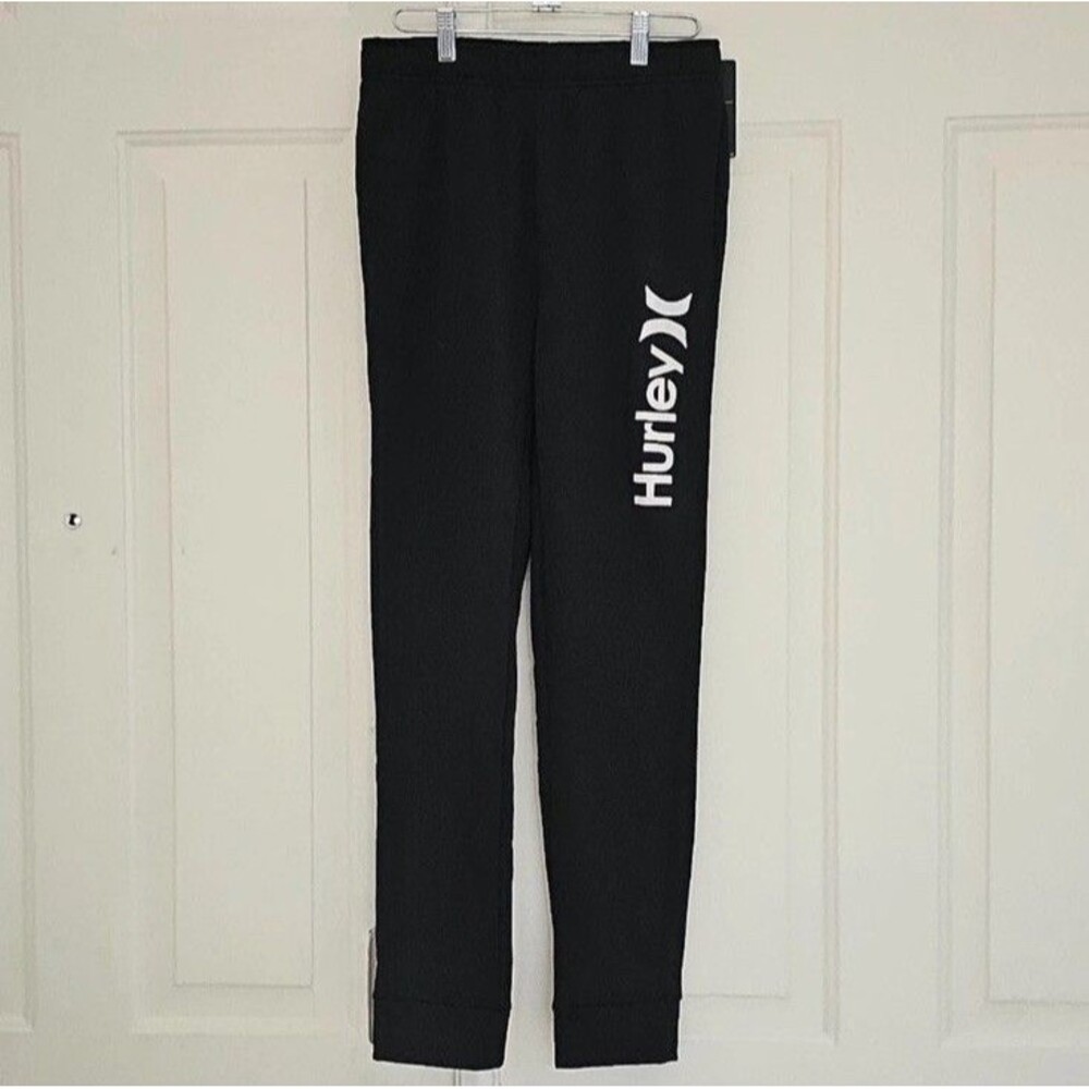 Hurley boys XL Black Athletic Jogger Sweat Pants Pull On Side Logo